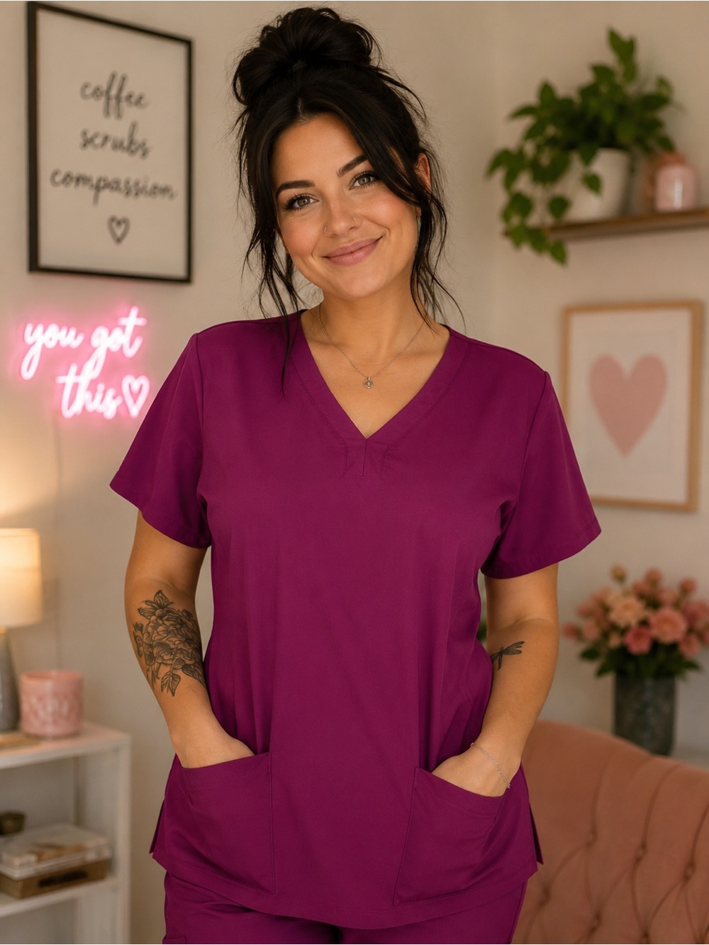 Grey's Anatomy Women's V-Neck Scrub Top in Plum